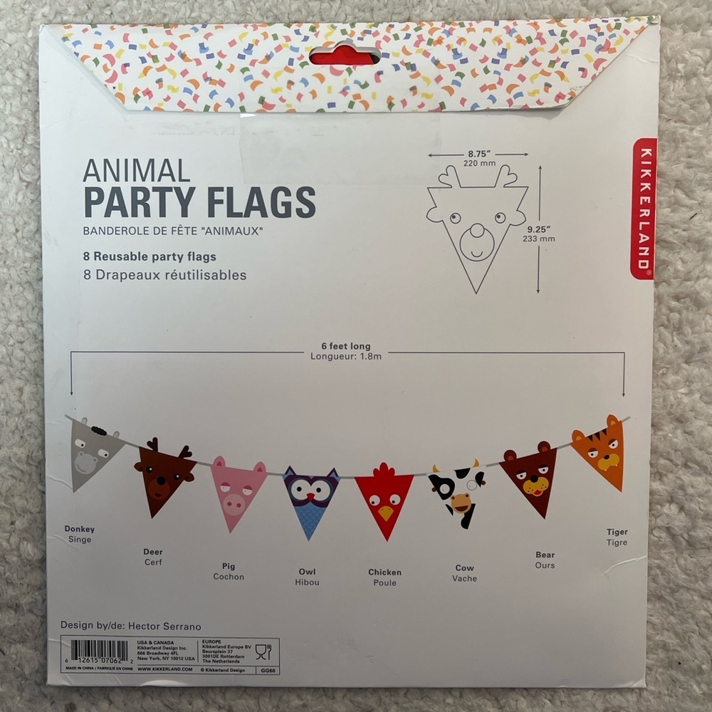☀️2/$14☀️Kikkerland Reusable Animal Party Flags - 6' Long - Picture 2 of 5